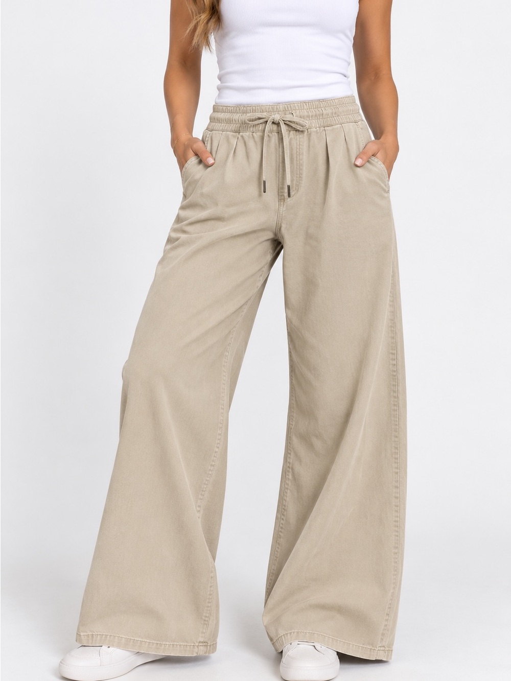 Favorite Daughter Relaxed Wide-Leg Drawstring Pants - Light Khaki